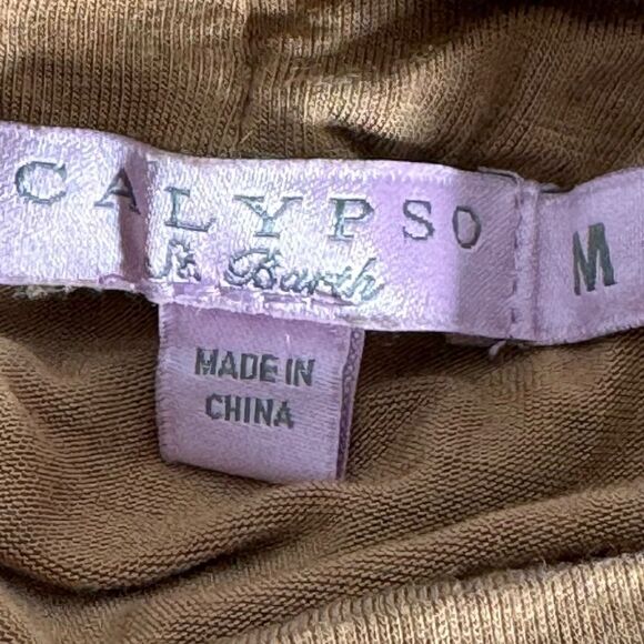 Calypso St. Barth Tan Mock Neck Turtleneck Top Sz M - Picture 4 of 6